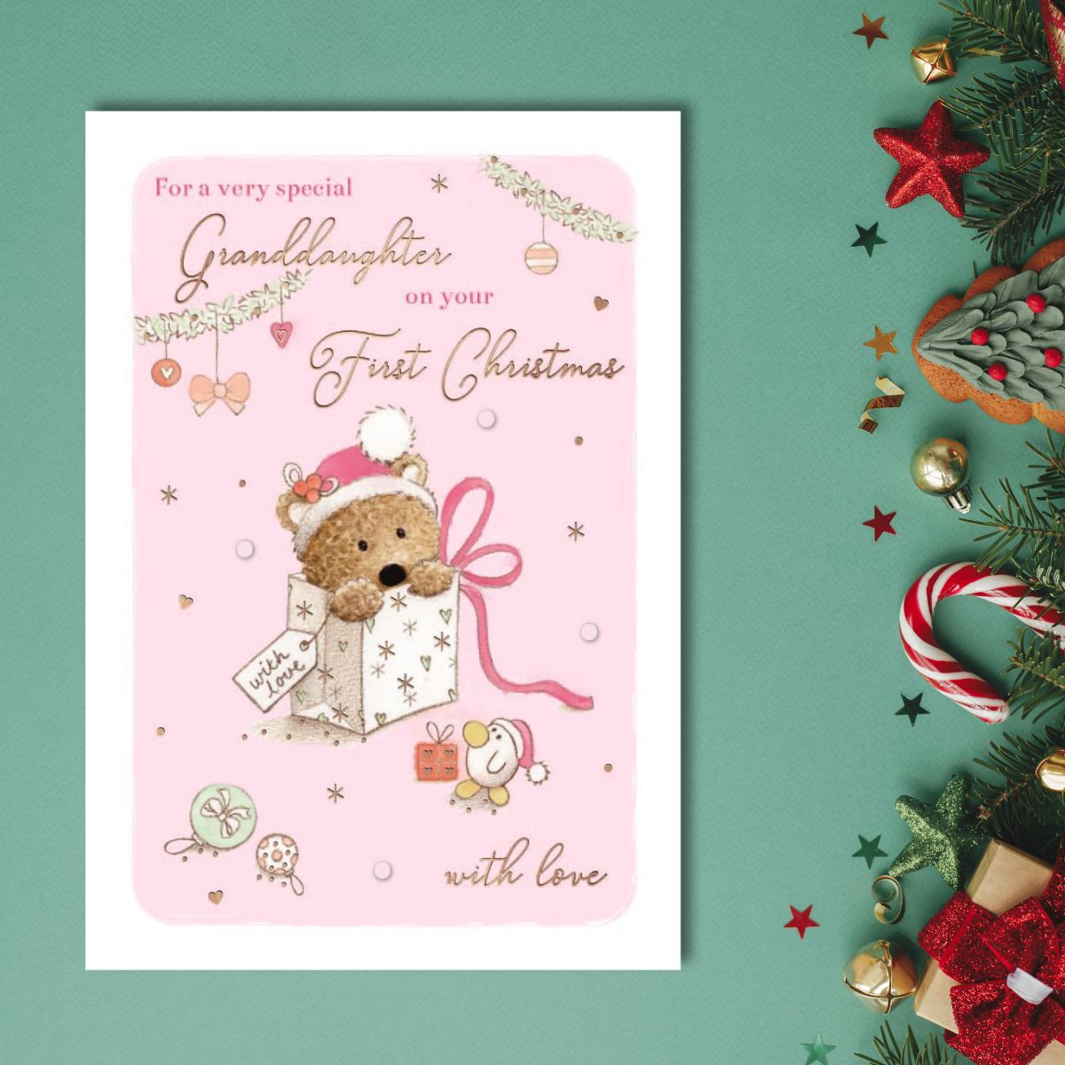 Granddaughter 1st Christmas Card - Barley Bear