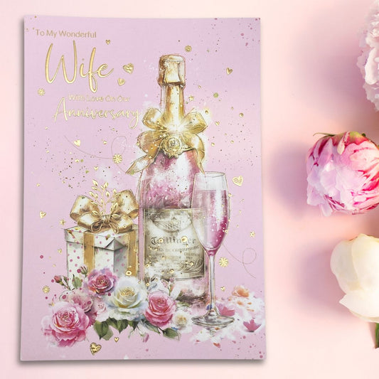 Wife Anniversary Card - Large Bliss Gift & Champagne