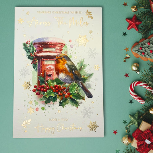 Across The Miles Christmas Card - Postbox & Robin