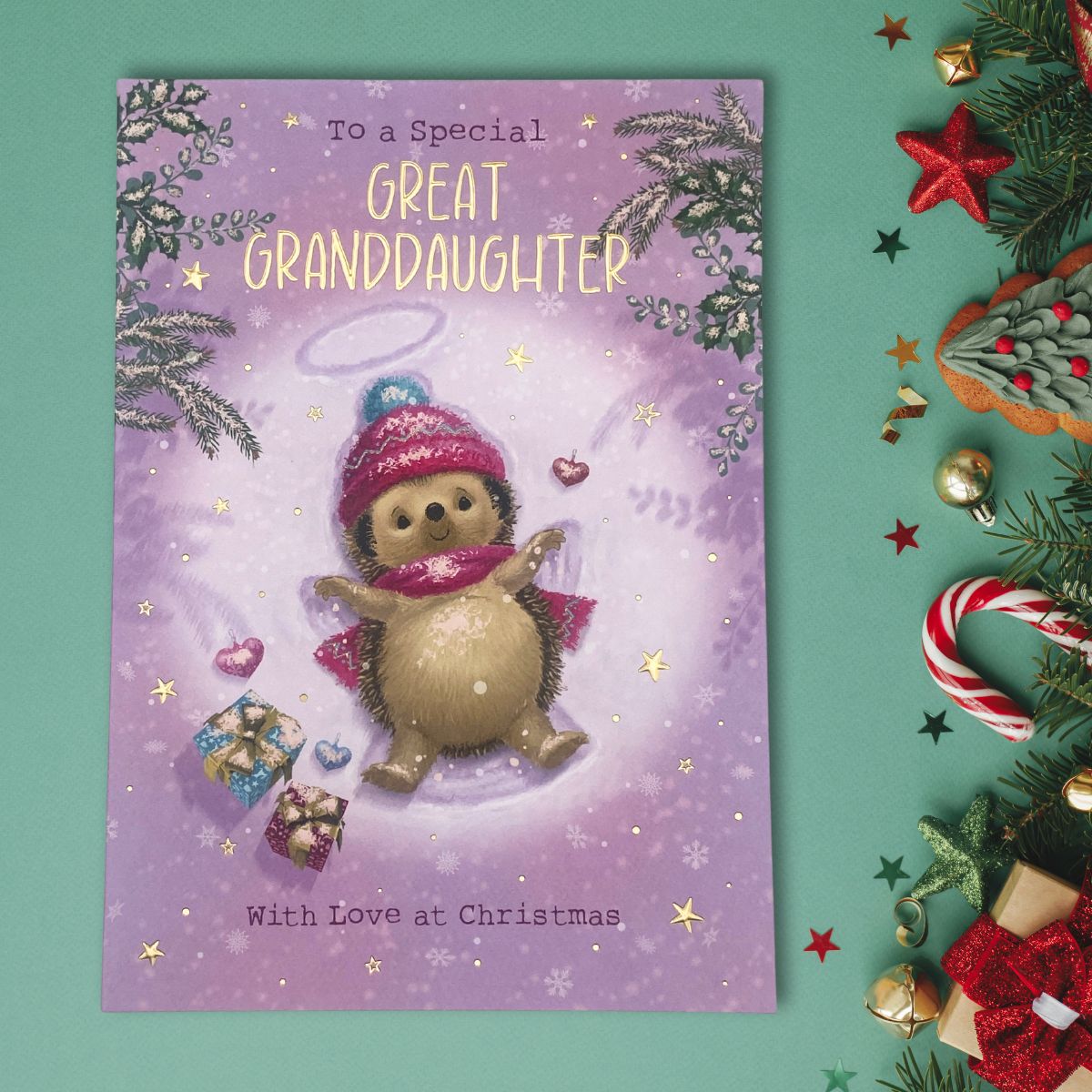 Great Granddaughter Christmas Card - Hartley Hedgehog