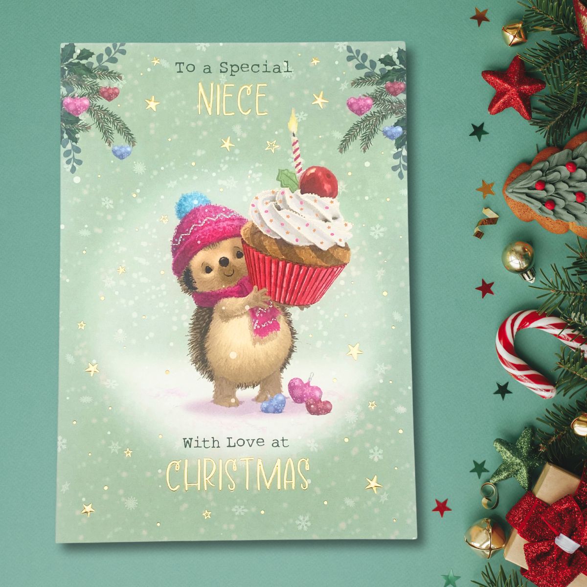 Niece Christmas Card - Hartley Hedgehog