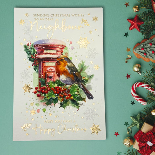 Neighbour Christmas Card - Postbox & Robin