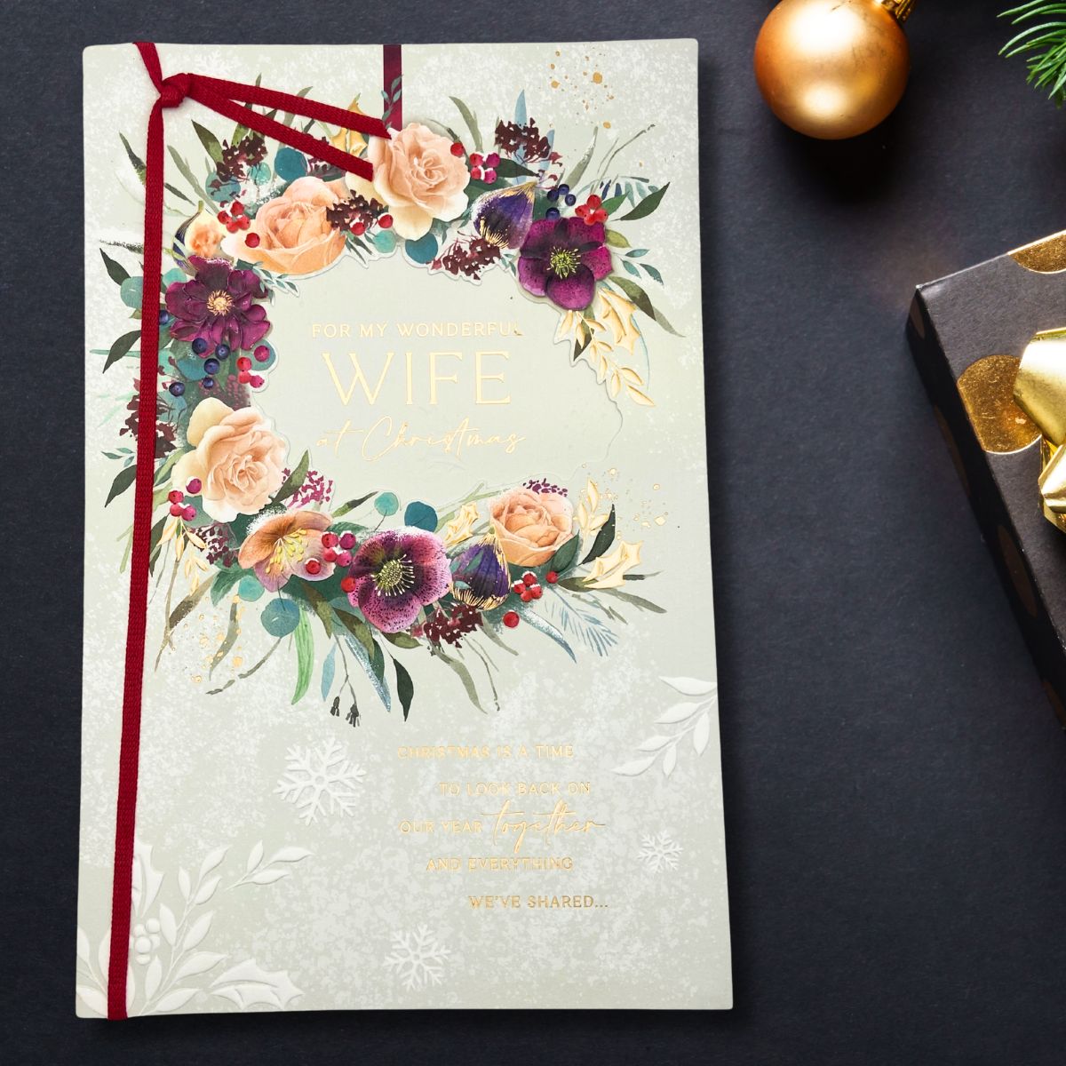 Wife Large Christmas Card - Die Cut Wreath