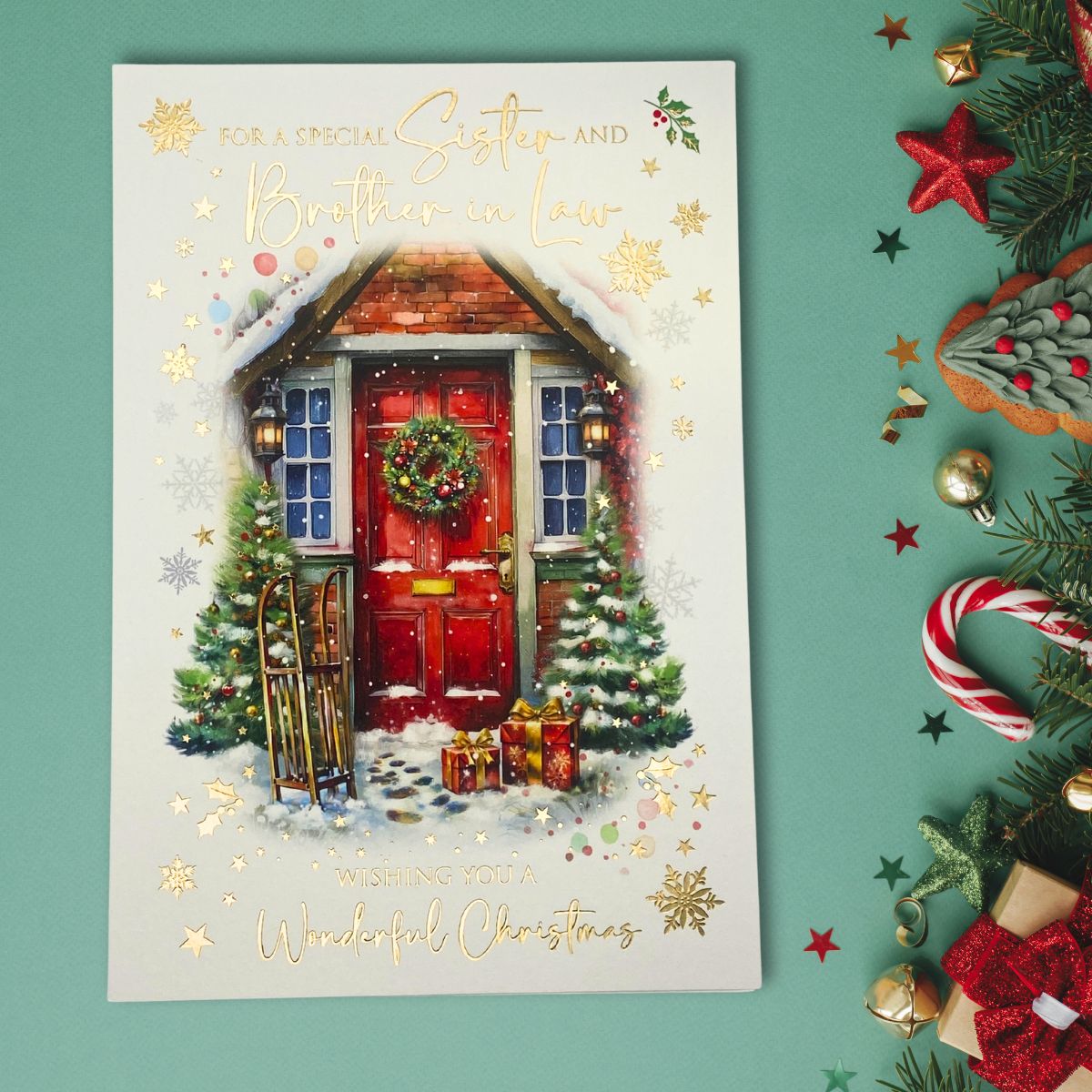 Sister & Brother-In-Law Christmas Card - Snowy Front Door