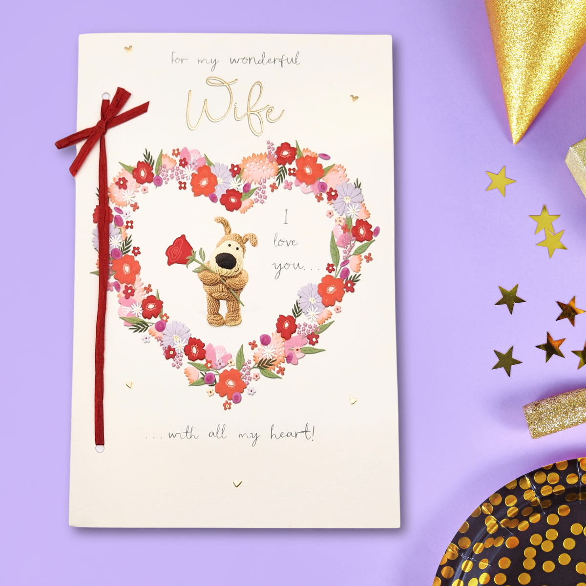 Wife Birthday Card - Boofle Heart Of Roses