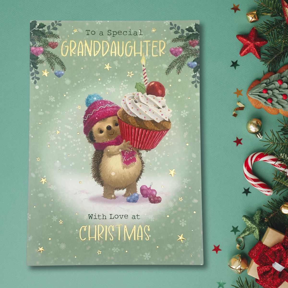 Granddaughter Christmas Card - Hartley Hedgehog