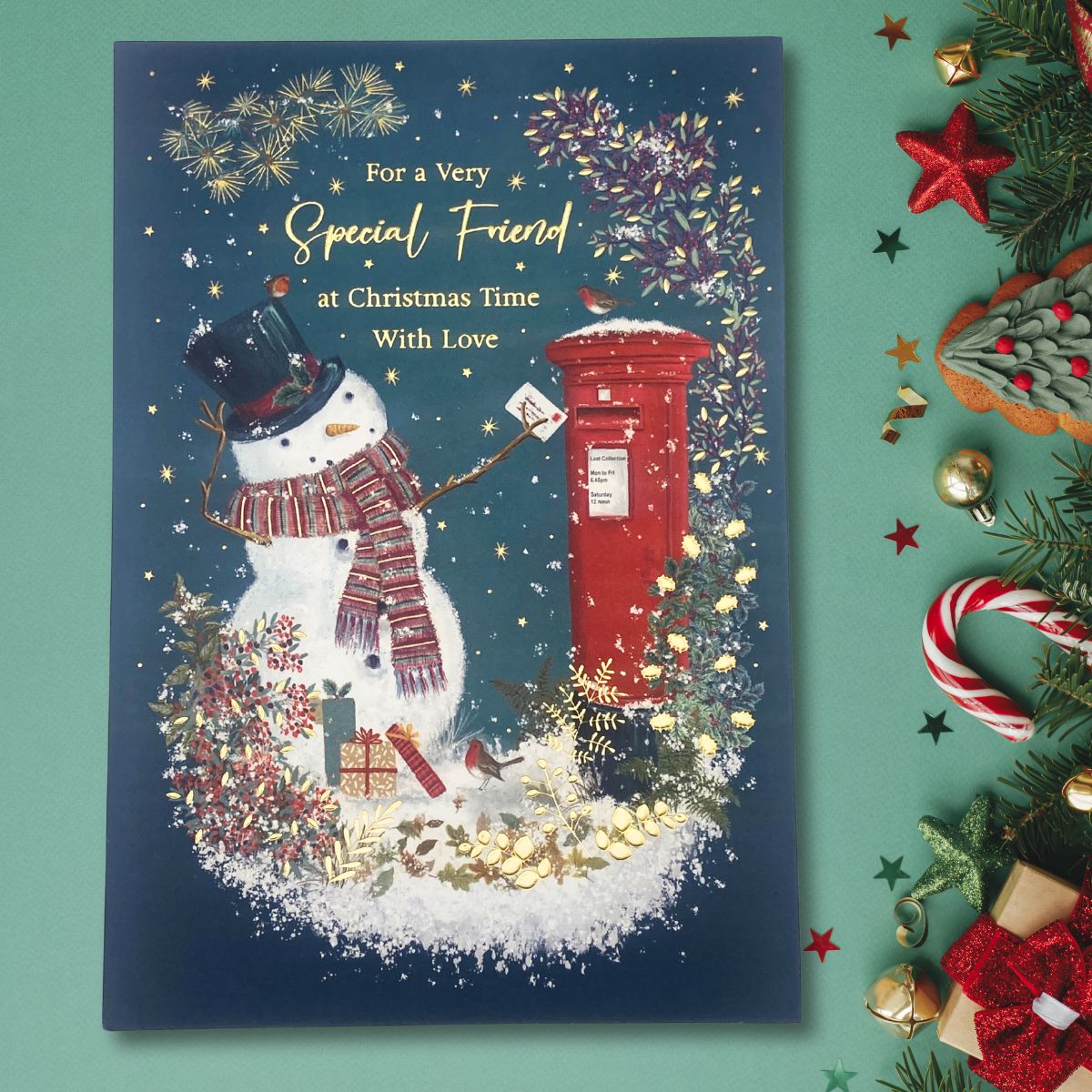 Friend Christmas Card - Snowman & Postbox