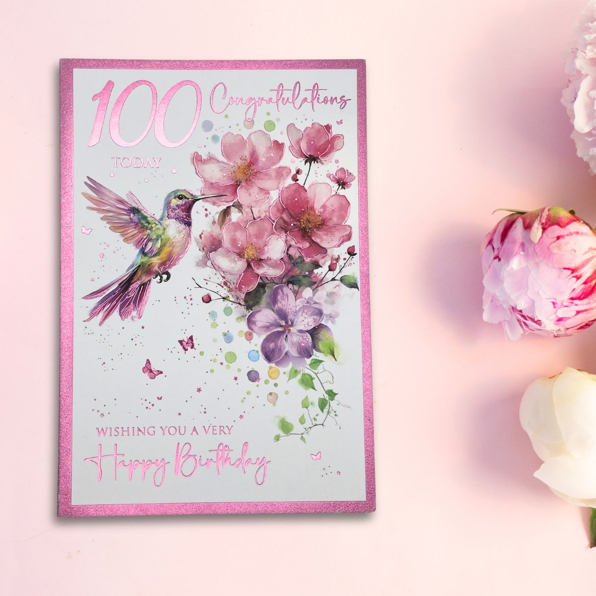 100th Birthday Card - Birthday Bliss Hummingbird