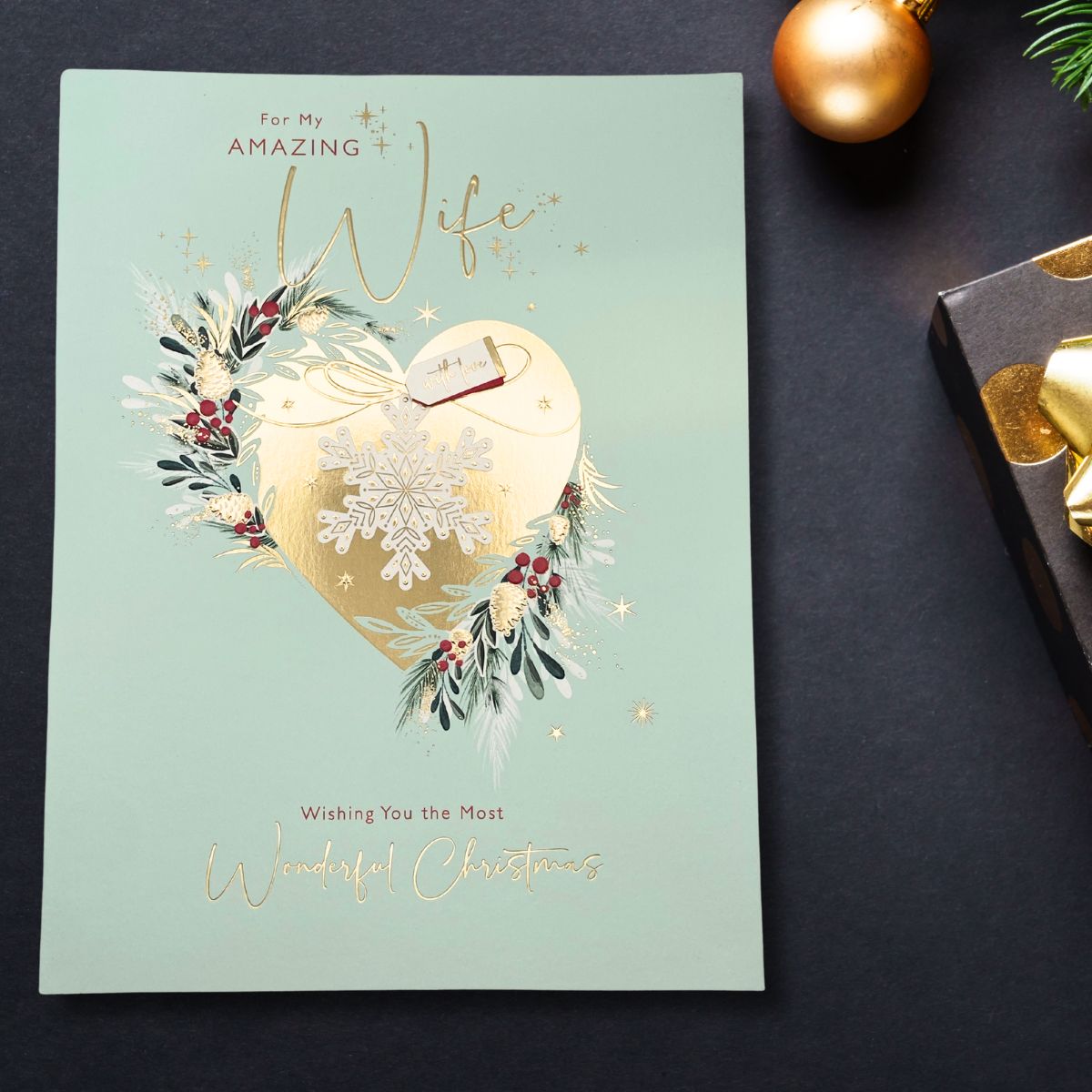 Wife Large Christmas Card - Aqua Heart