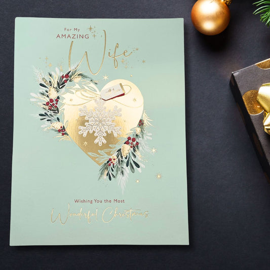 Wife Large Christmas Card - Aqua Heart