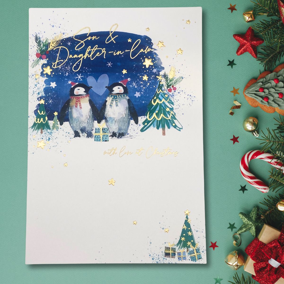 Son & Daughter-In-Law Christmas Card - Penguin Embrace