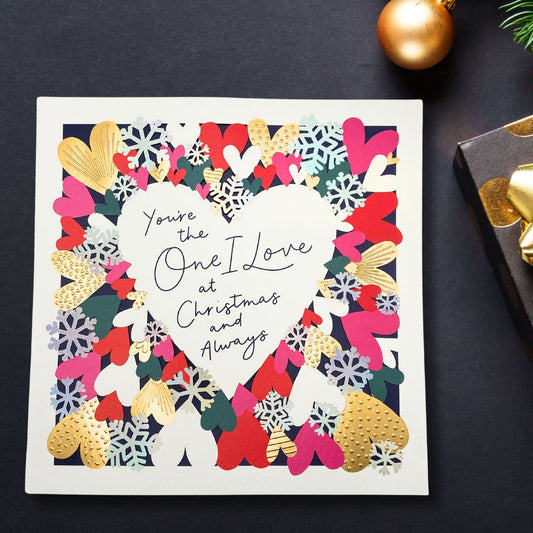 One I Love Large Christmas Card - Holographic Hearts