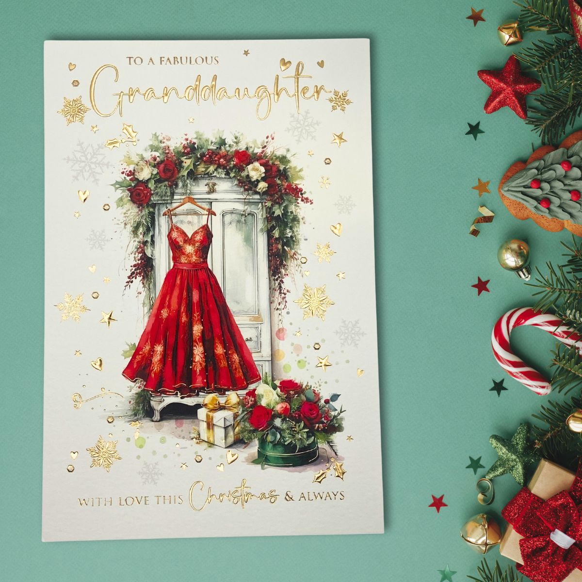Granddaughter Christmas Card - Pretty Red Dress