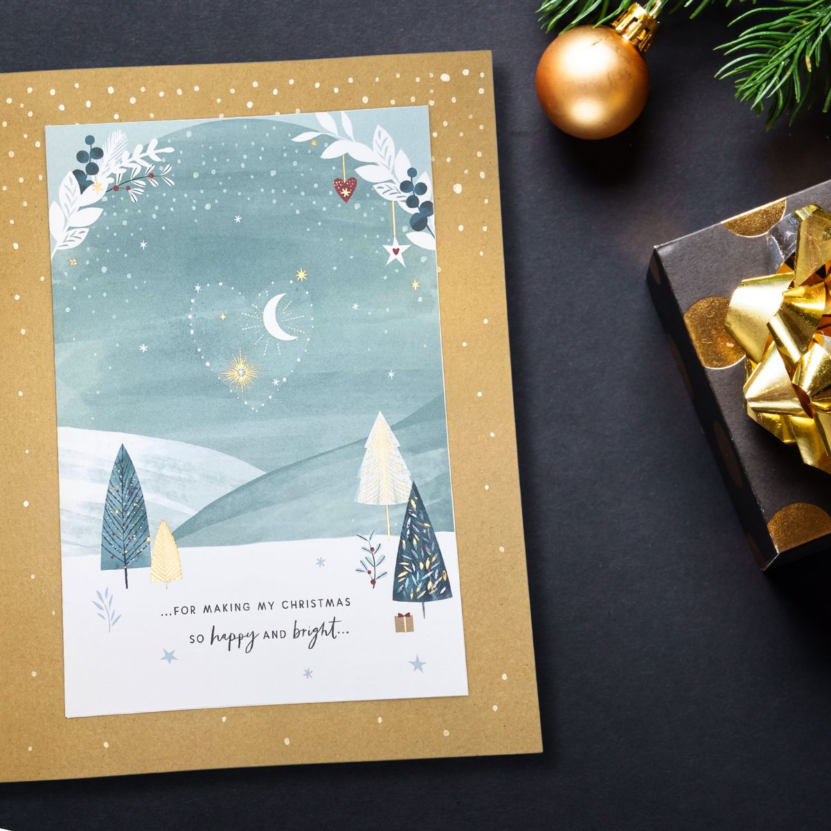 Husband Large Christmas Card - Die Cut Heart Scene