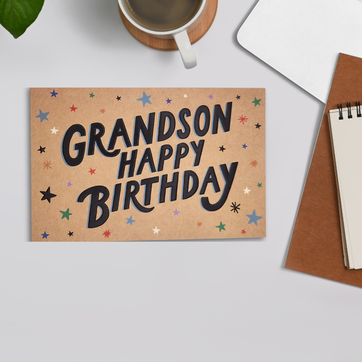 Grandson Birthday Card - Kraft Text & Stars