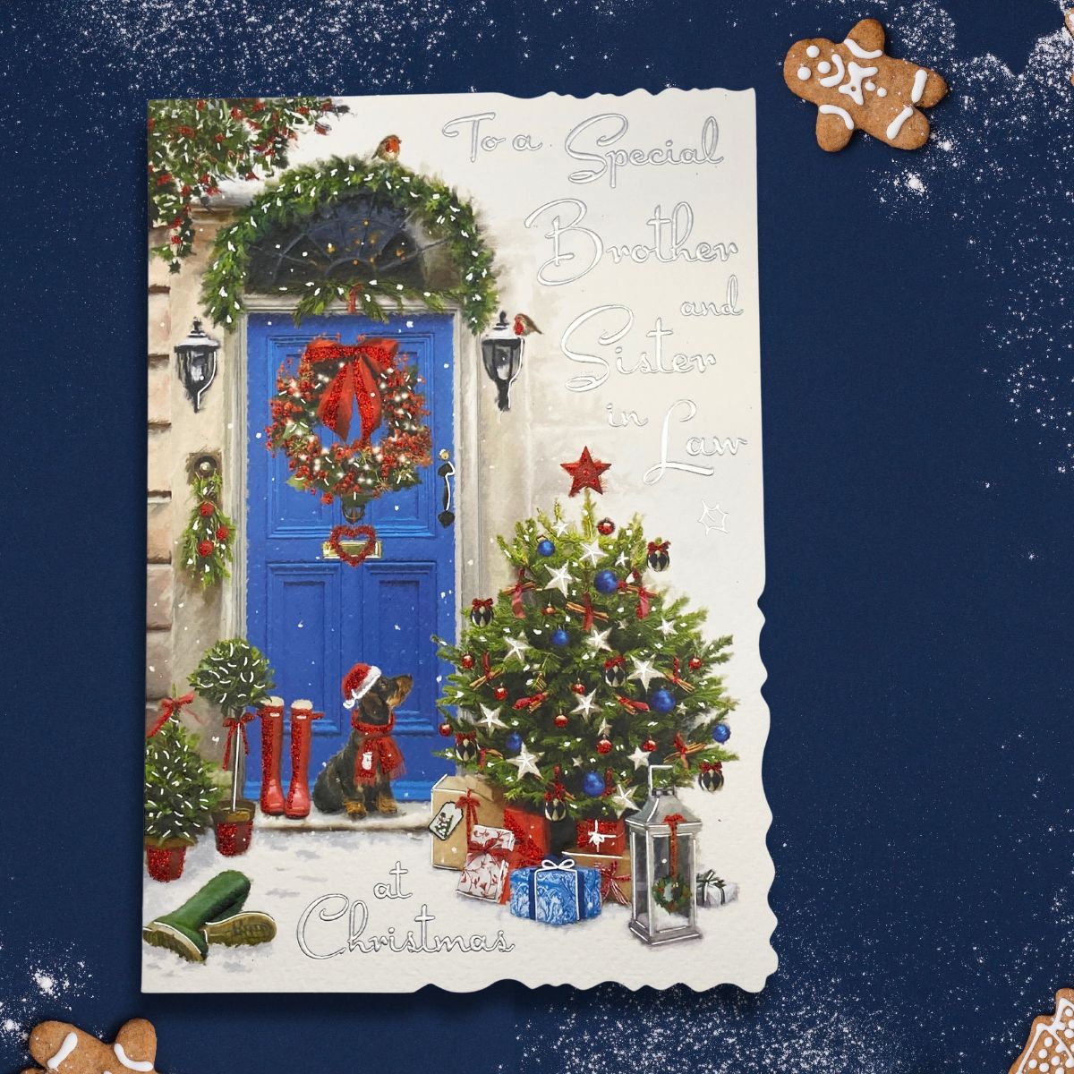 Brother & Sister-In-Law Christmas Card - Velvet Doggy Welcome