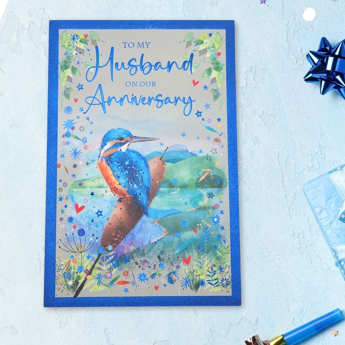 Husband Anniversary Card - Carnival Kingfisher