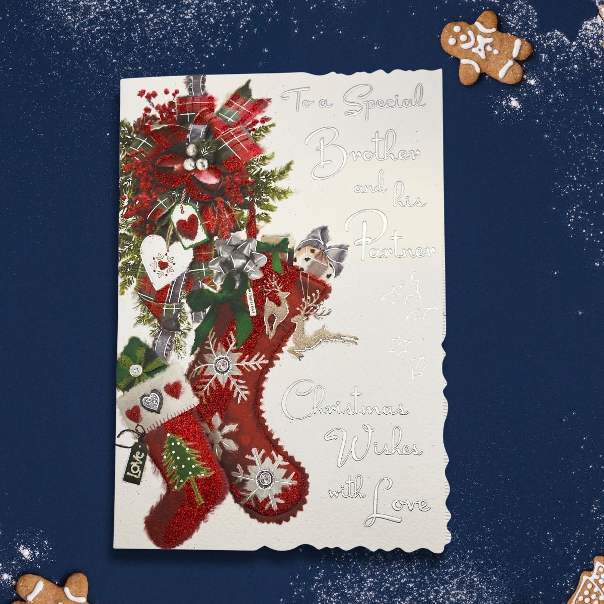 Brother & Partner Christmas Card - Velvet Stockings
