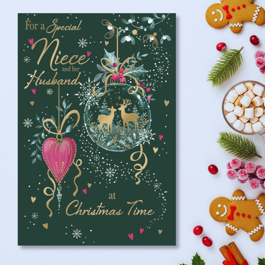 Niece & Husband Christmas Card - Reindeer Bauble