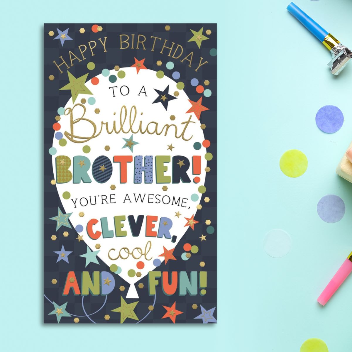 Brother Birthday Card - Wonderful Wishes Stars