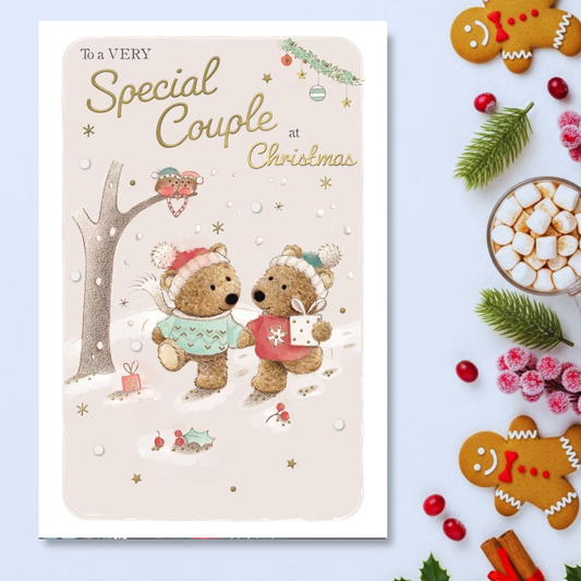 Special Couple Christmas Card - Barley Bears Snowy Stroll