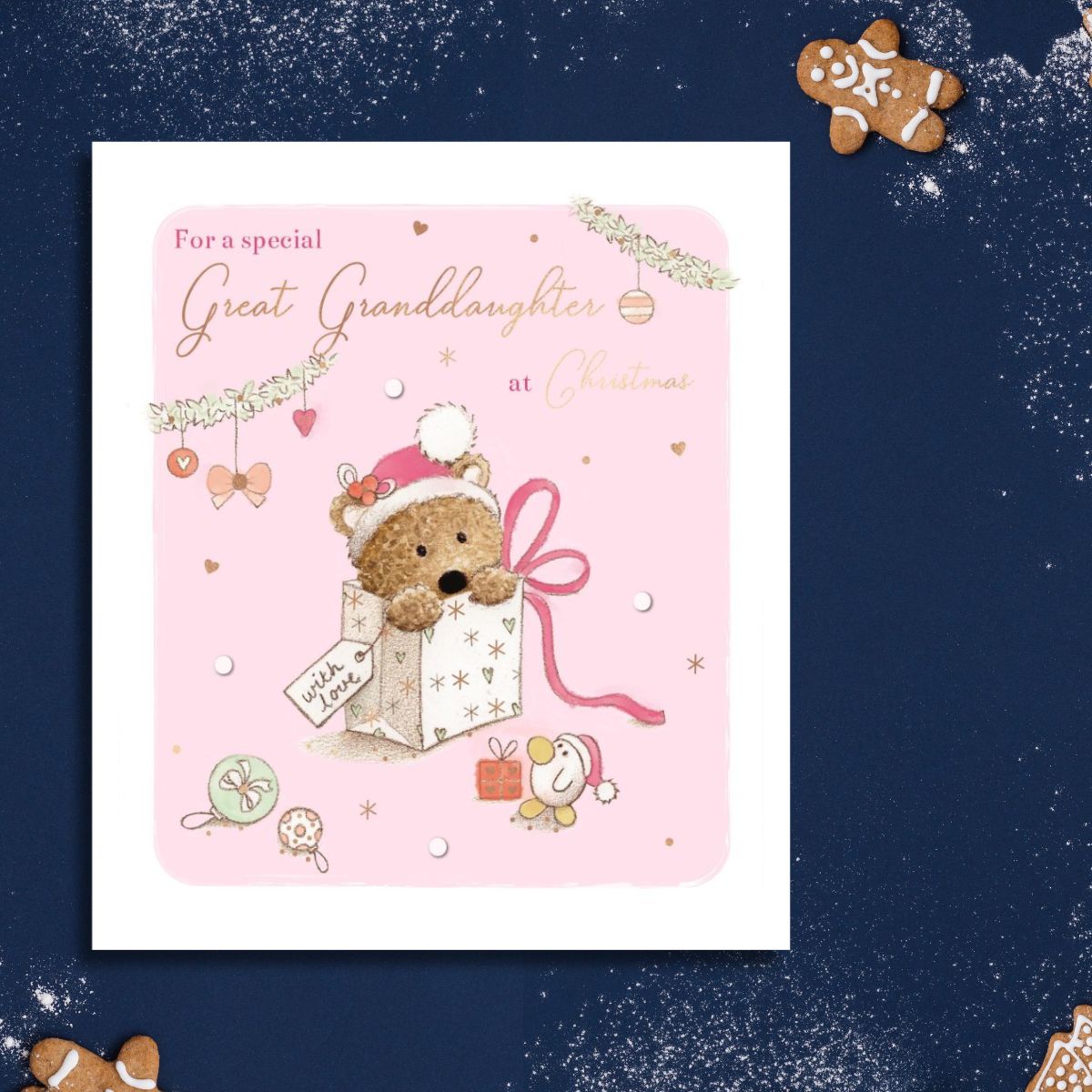 Great Granddaughter Christmas Card - Barley Bear