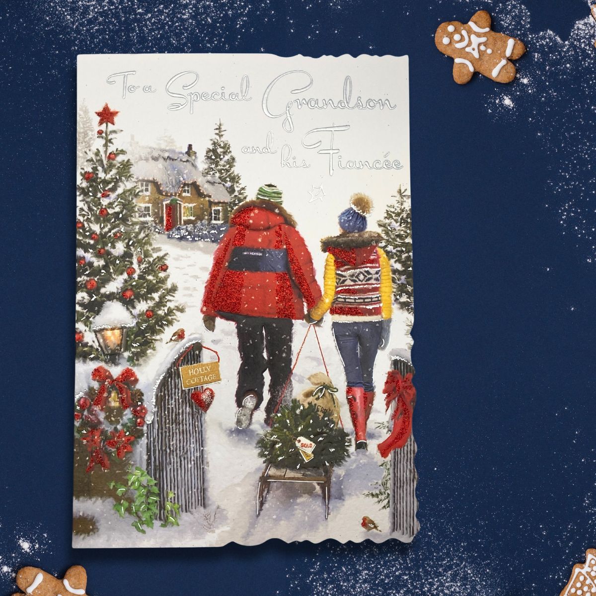 Grandson & His Fiancée Christmas Card - Velvet Holly Cottage