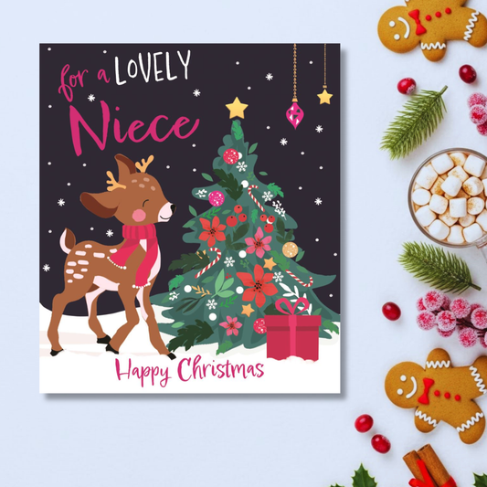 Niece Christmas Card - Reindeer & Tree