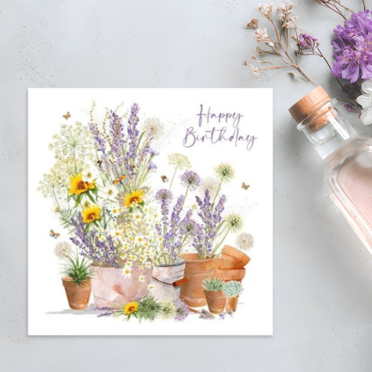 Pizazz Birthday Card - Lavender Pots