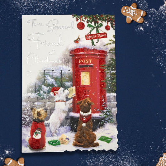 Friend Christmas Card - Velvet Santa Paws