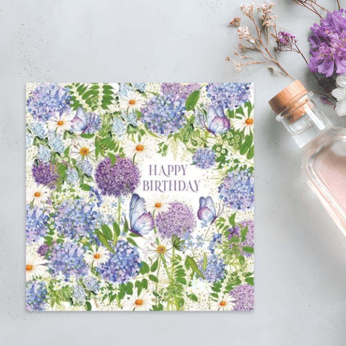 Pizazz Birthday Card - Hydrangea & Alliums