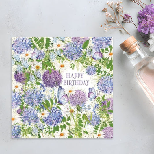 Pizazz Birthday Card - Hydrangea & Alliums