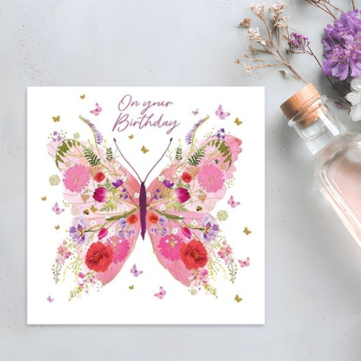 Pizazz Birthday Card - Flower Butterfly