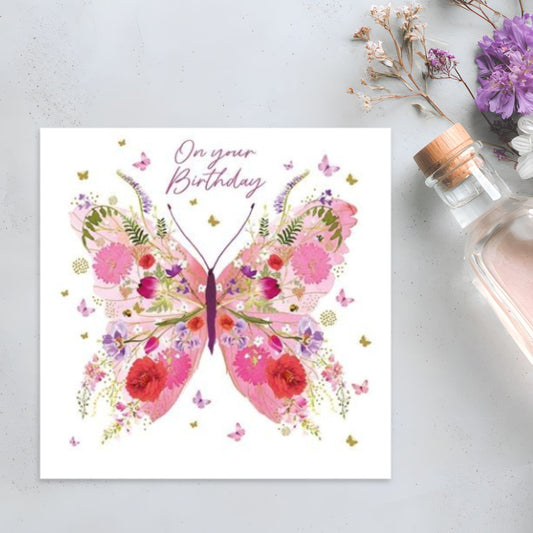 Pizazz Birthday Card - Flower Butterfly