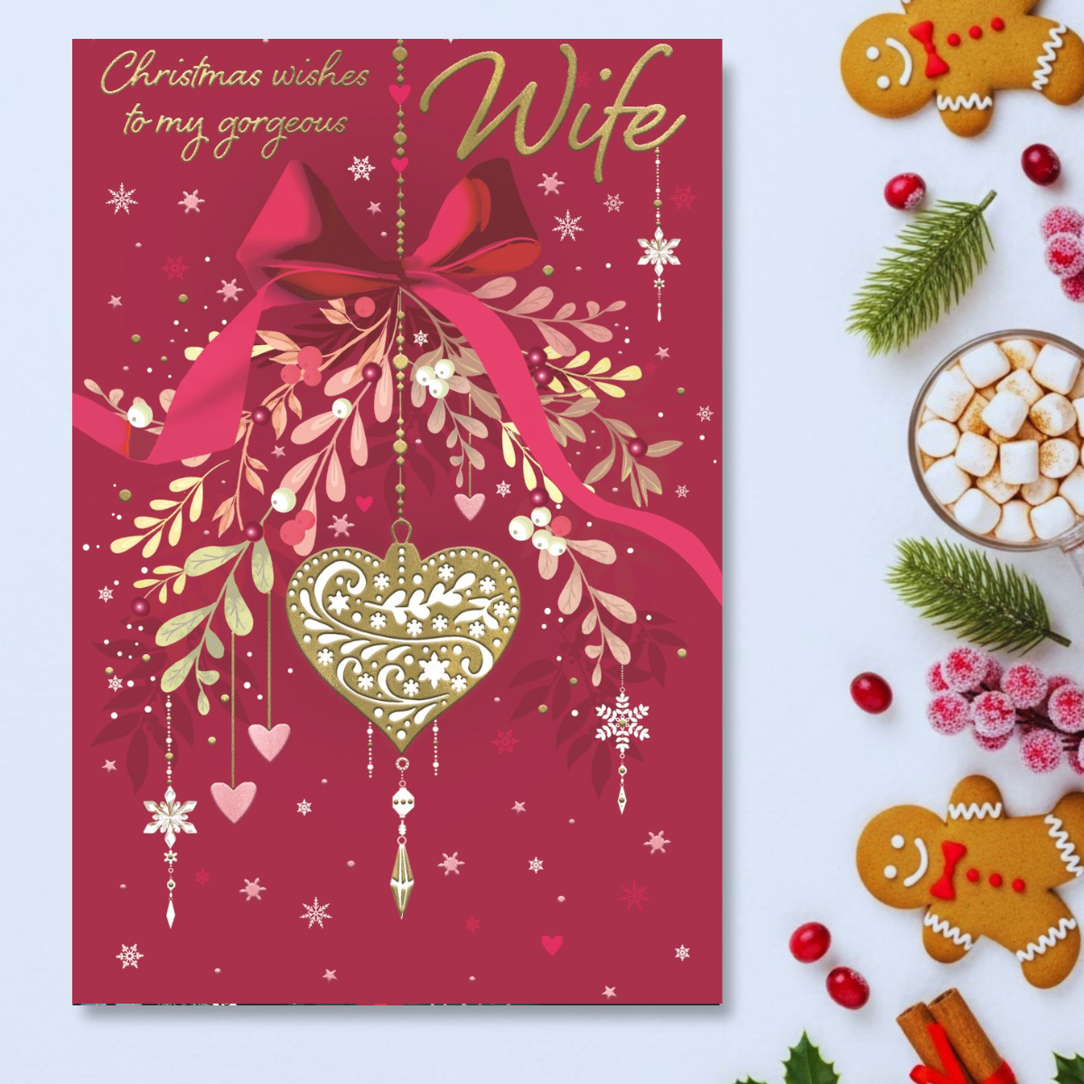 Wife Christmas Card - Joy Heart