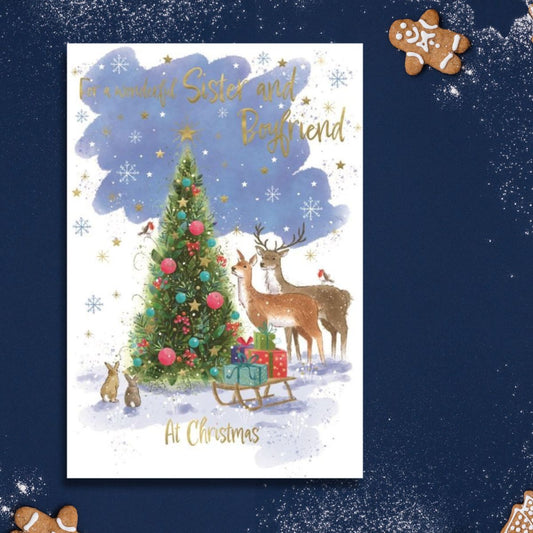Sister & Boyfriend Christmas Card - Woodland Tree
