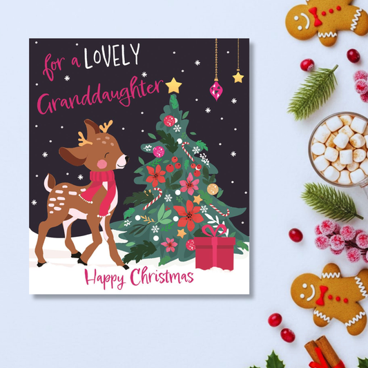 Granddaughter Christmas Card - Reindeer & Tree