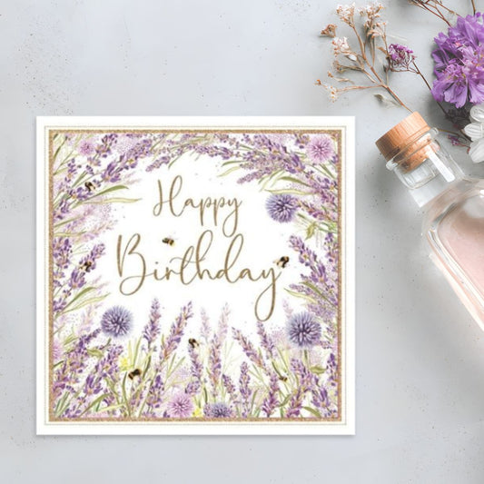 Pizazz Birthday Card - Lavender & Bees