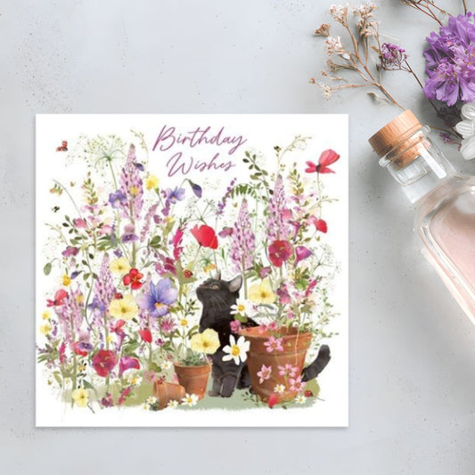 Pizazz Birthday Card - Cat In The Garden