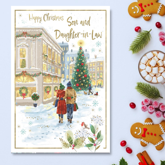 Son & Daughter-In-Law Christmas Card - Awash With Colour Snowy Stroll