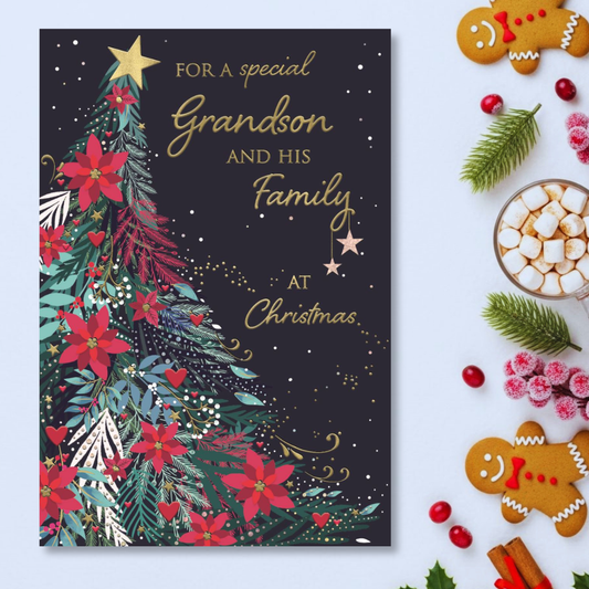 Grandson & Family Christmas Card - Joy Tree