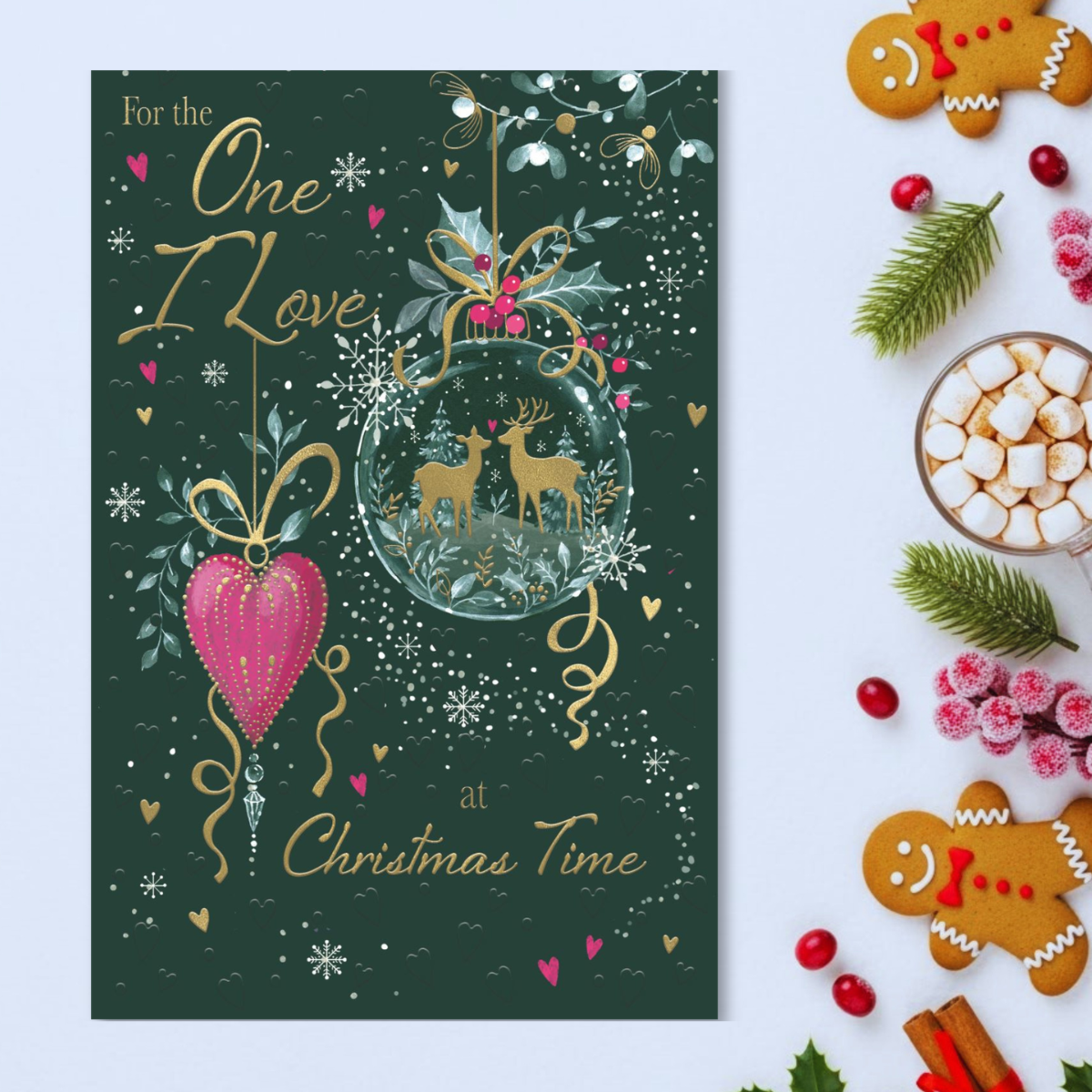 One I Love Christmas Card - Reindeer Bauble