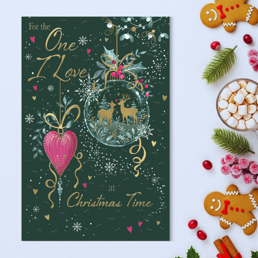 One I Love Christmas Card - Reindeer Bauble