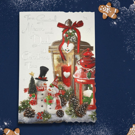 Mum & Dad Christmas Card - Velvet Snow Couple & Cones