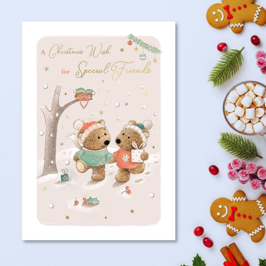 Friends Christmas Card - Barley Bear Couple Stroll