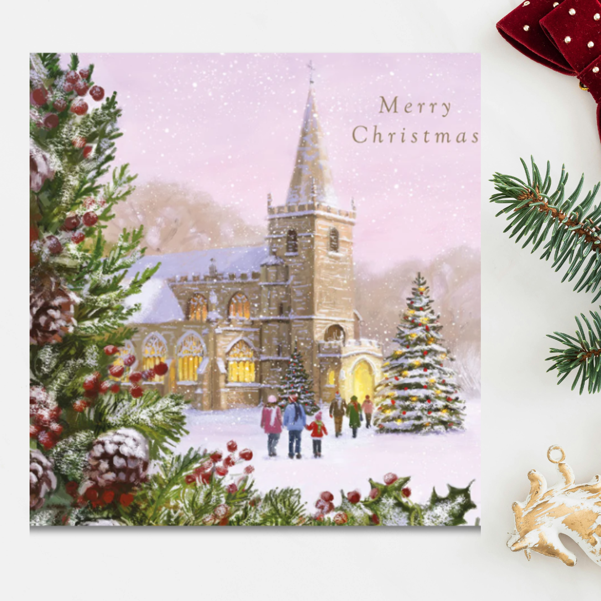 24 x Christmas Cards In Box - Tracks Deluxe Snowy Church