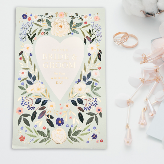 Wedding Day Large Card - Aqua Heart Of Flowers
