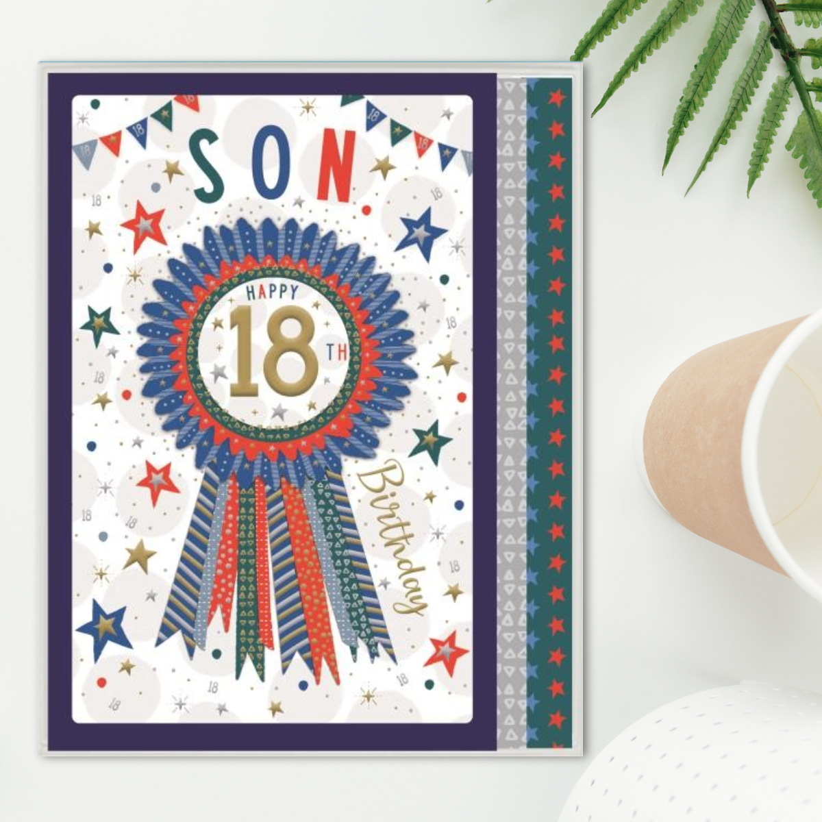 Son 18th Birthday Boxed Card - Foiled Rosette & Stars