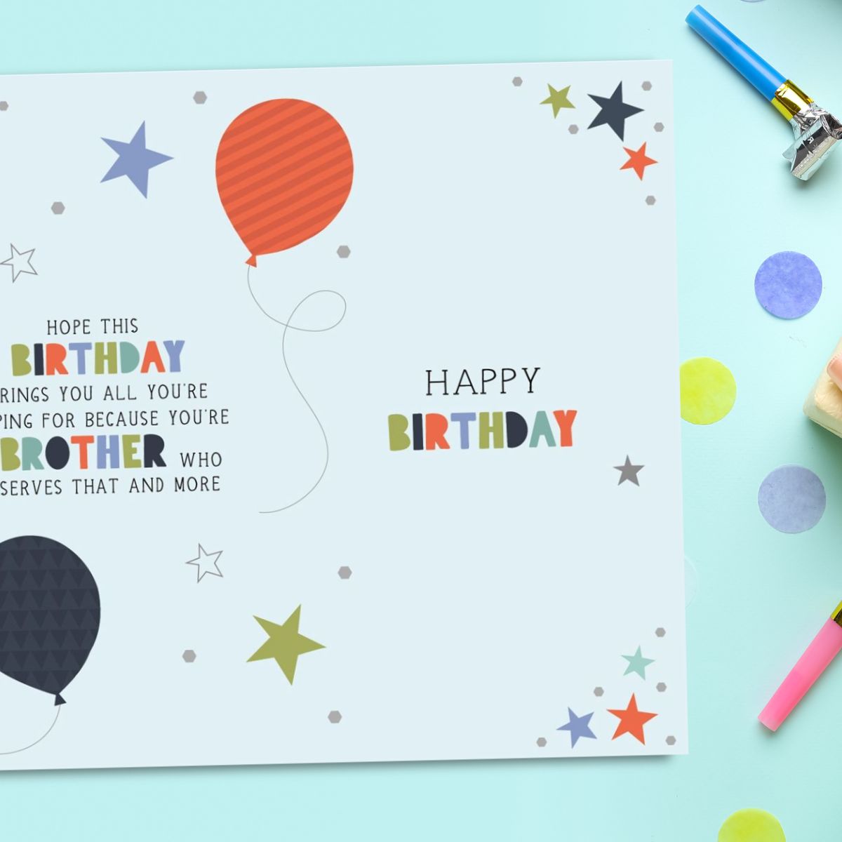 Brother Birthday Card - Wonderful Wishes Stars