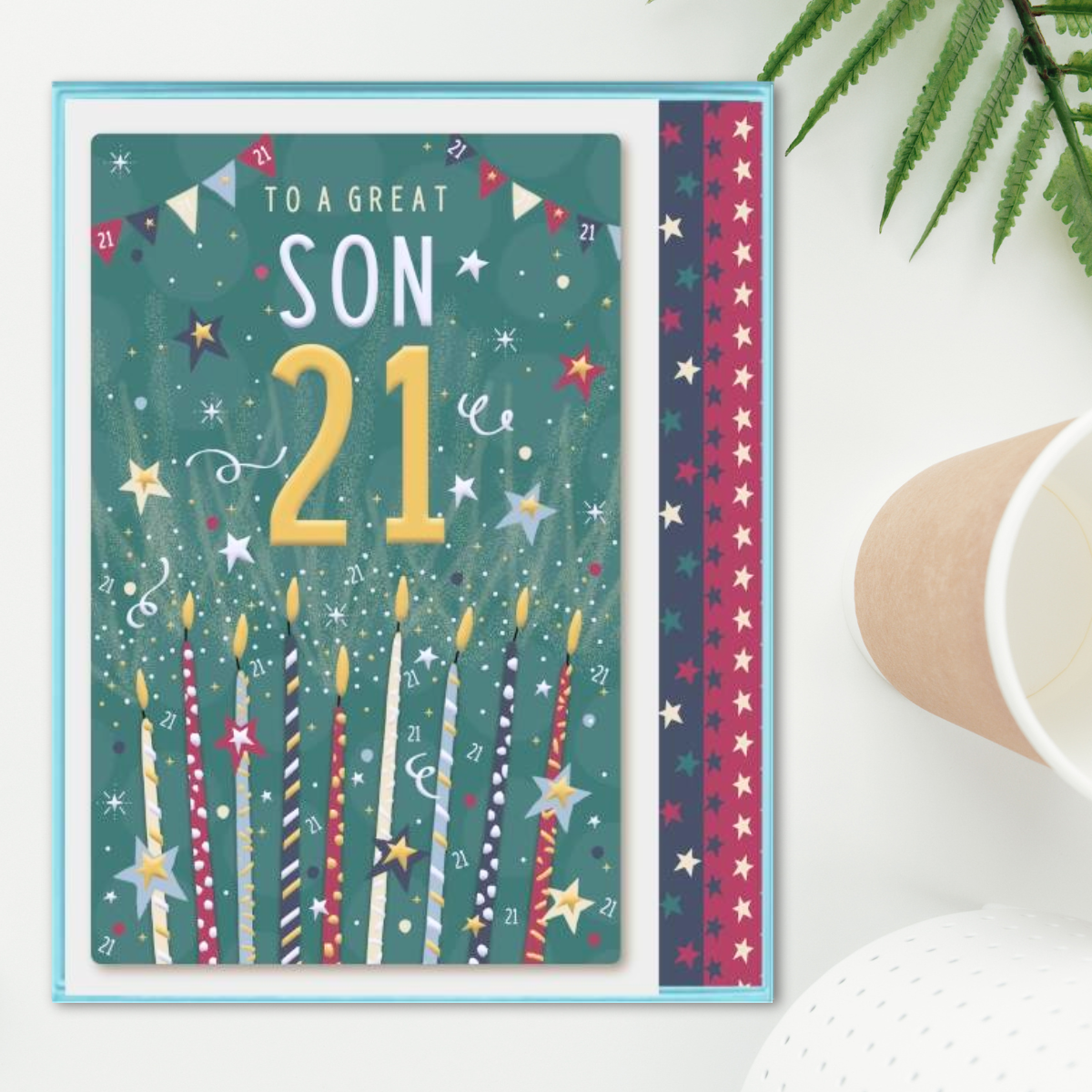 Son 21st Birthday Boxed Card - Foiled Candles & Stars